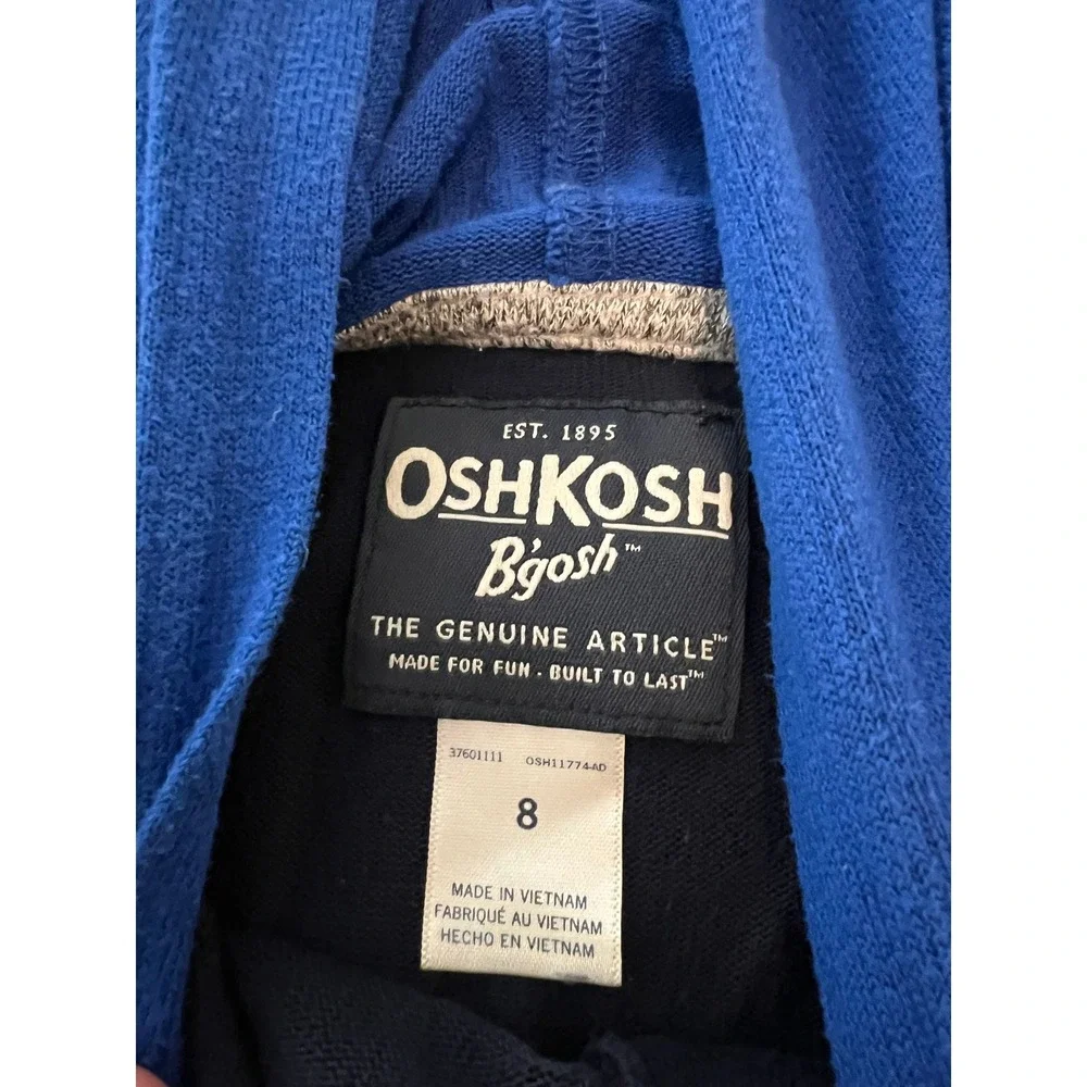 OshKosh Bgosh Boys Blue Navy Hooded Henley Raglan Long Sleeve Shirt Size 8